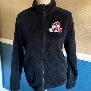 𝅺disney Mickey Mini Mouse Black Fleece Zip up Sweater Large